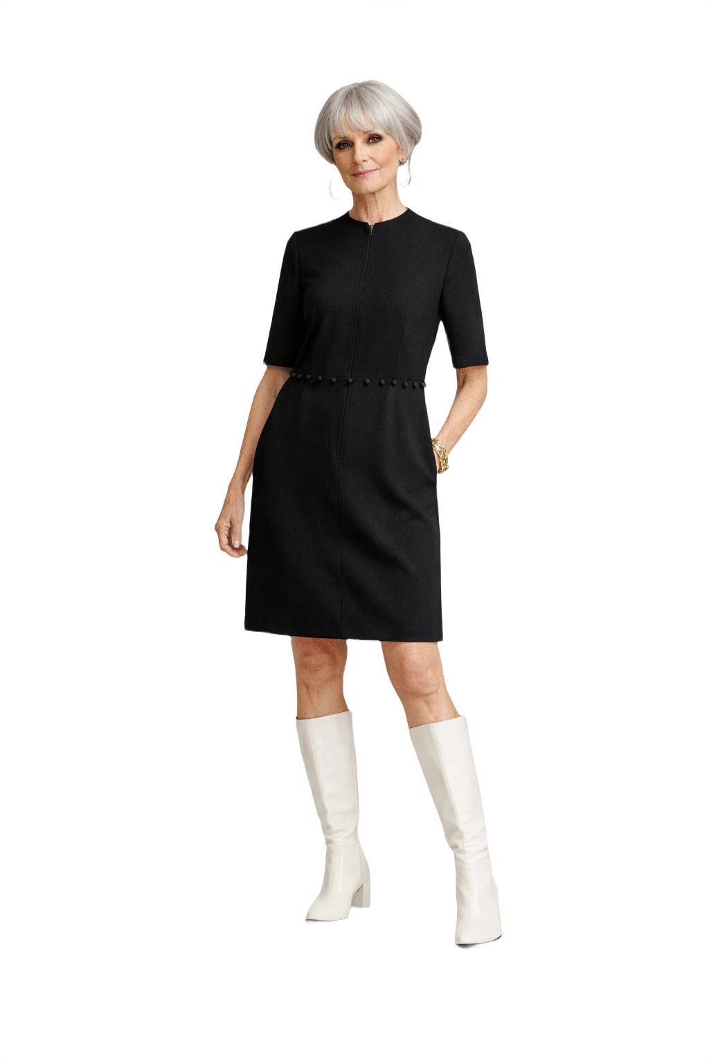 1960s Black Wool Dress - Model