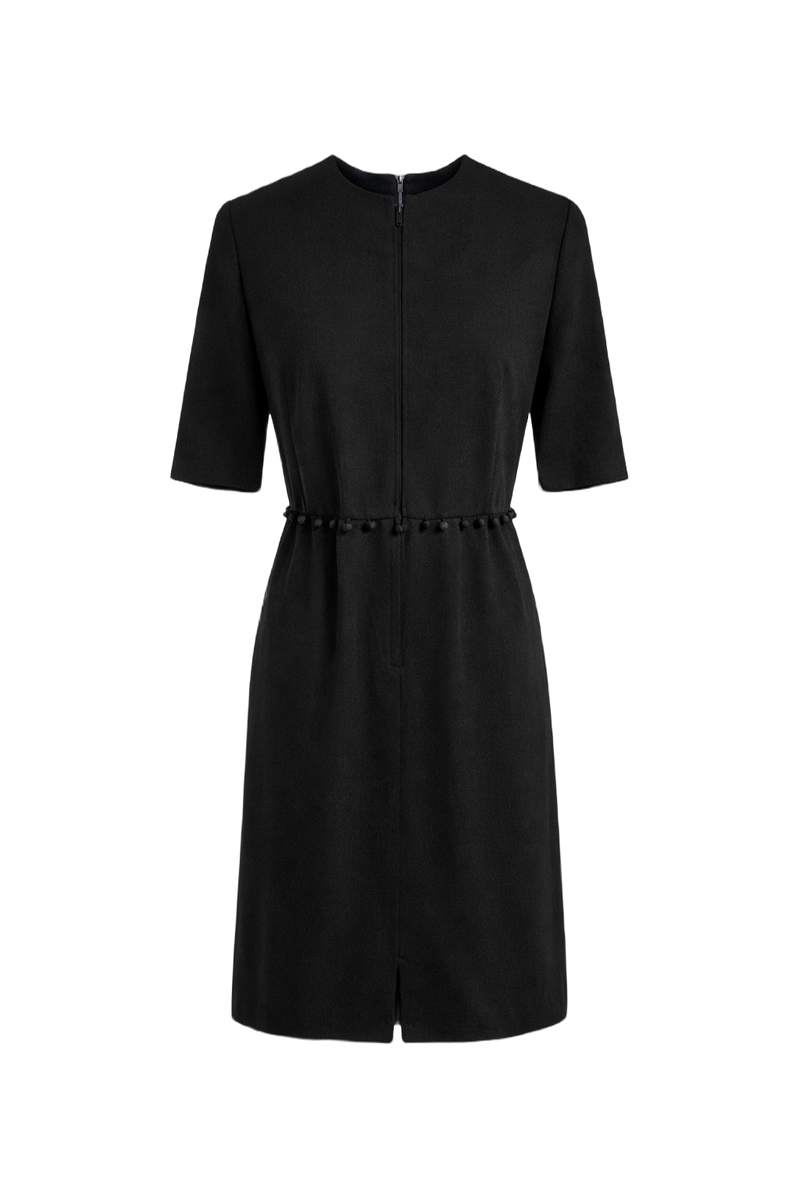 1960s Black Wool Dress - Front View