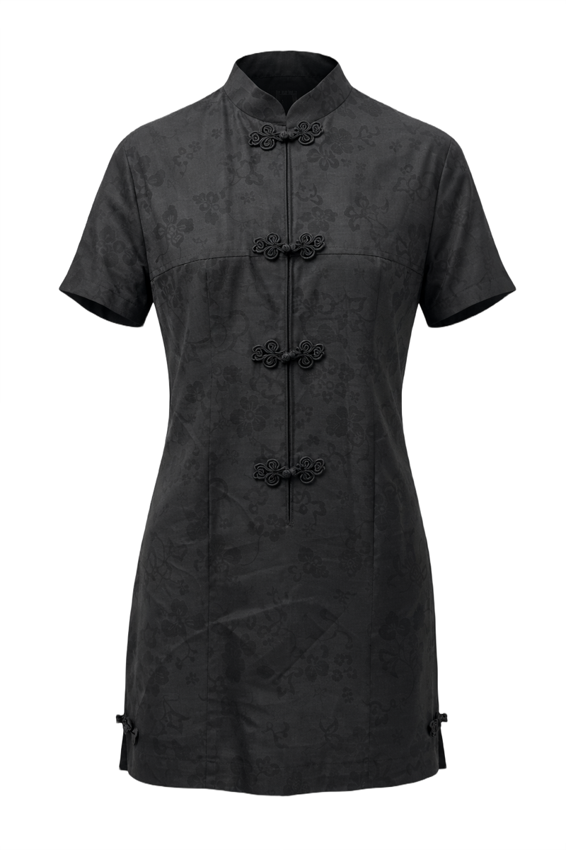 1960s Black Silk Dress - Front View