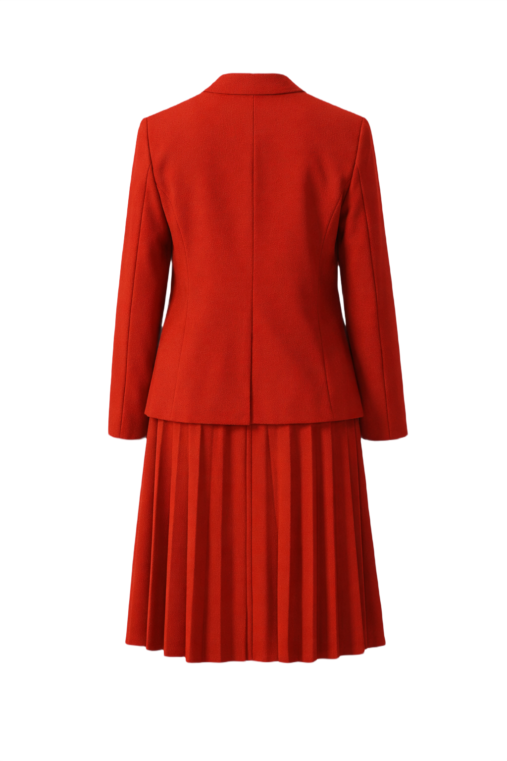 1960s Vibrant Red Polyester Blend Blazer and Dress Set - Back View