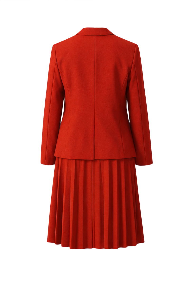 1960s Vibrant Red Polyester Blend Blazer and Dress Set - Back View