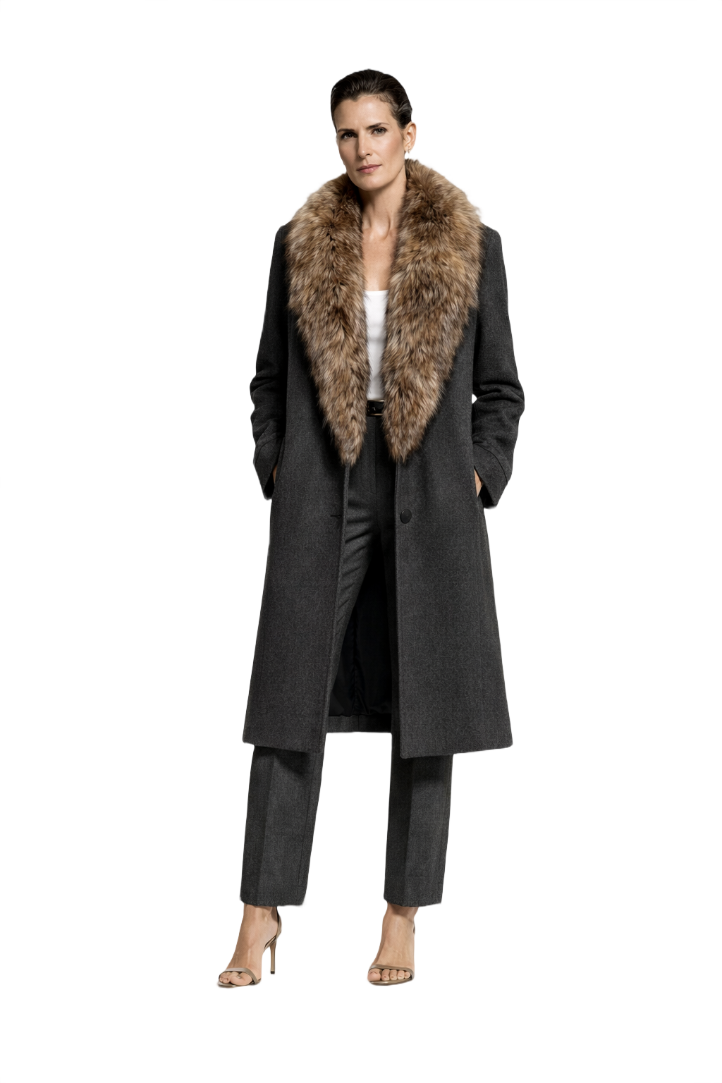 1990s Charcoal Grey Wool Coat - Model