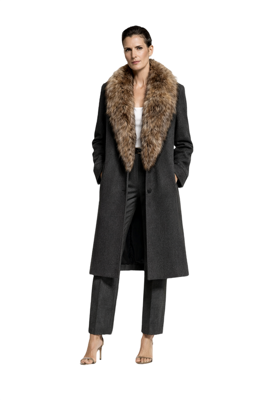 1990s Charcoal Grey Wool Coat - Model