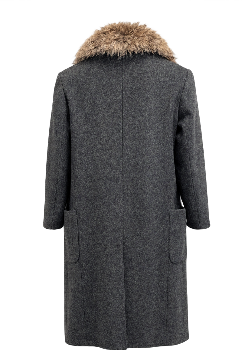 1990s Charcoal Grey Wool Coat - Back View