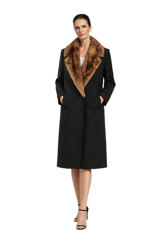 1990s Dark Grey Wool Coat - Model