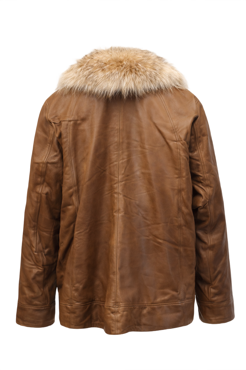 1980s Tan Leather Jacket - Back View