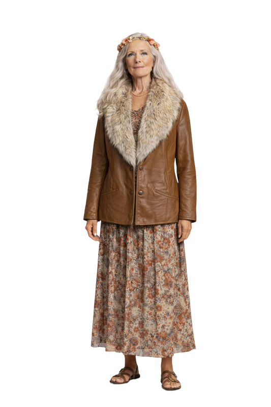 1980s Tan Leather Jacket - Model