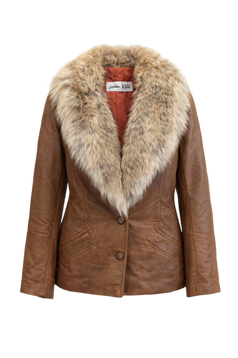 1980s Tan Leather Jacket - Front View