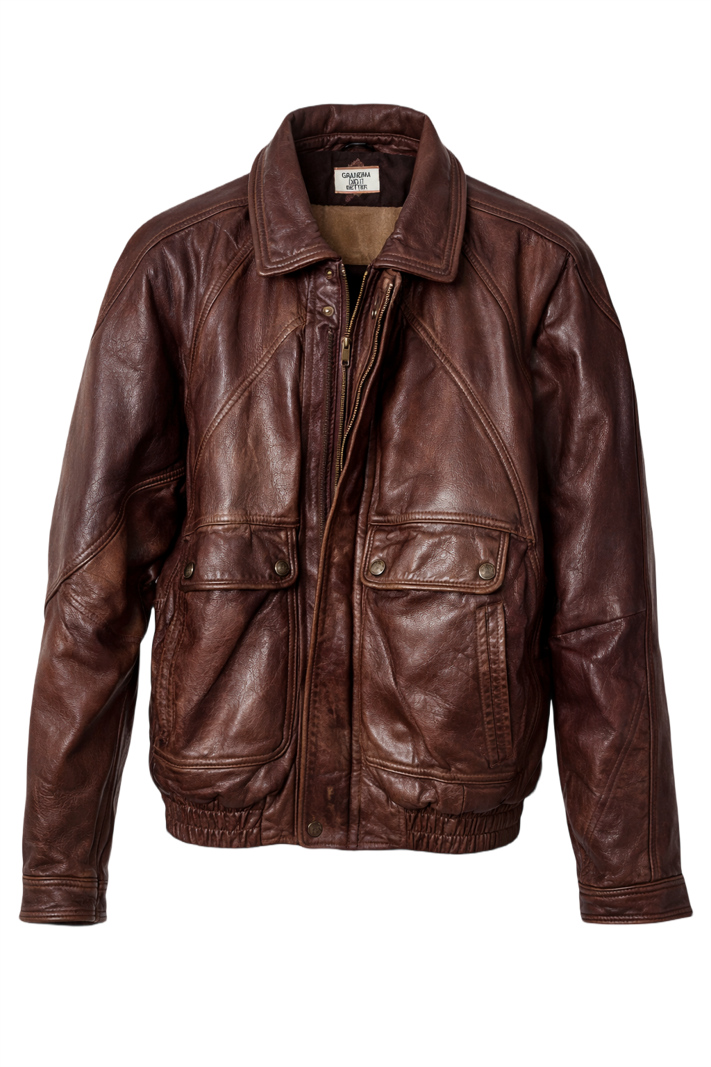 1980s Brown Leather Mens Leather Jacket - Front View