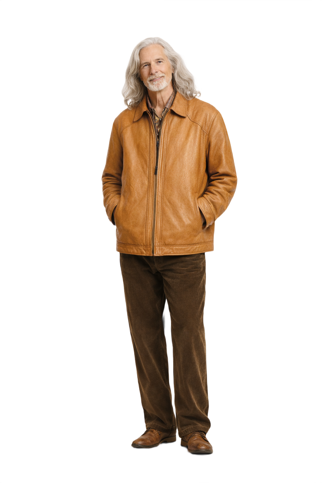 1970s Tan Leather Jacket - Model