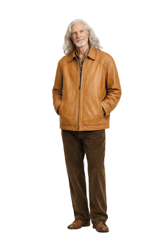 1970s Tan Leather Jacket - Model