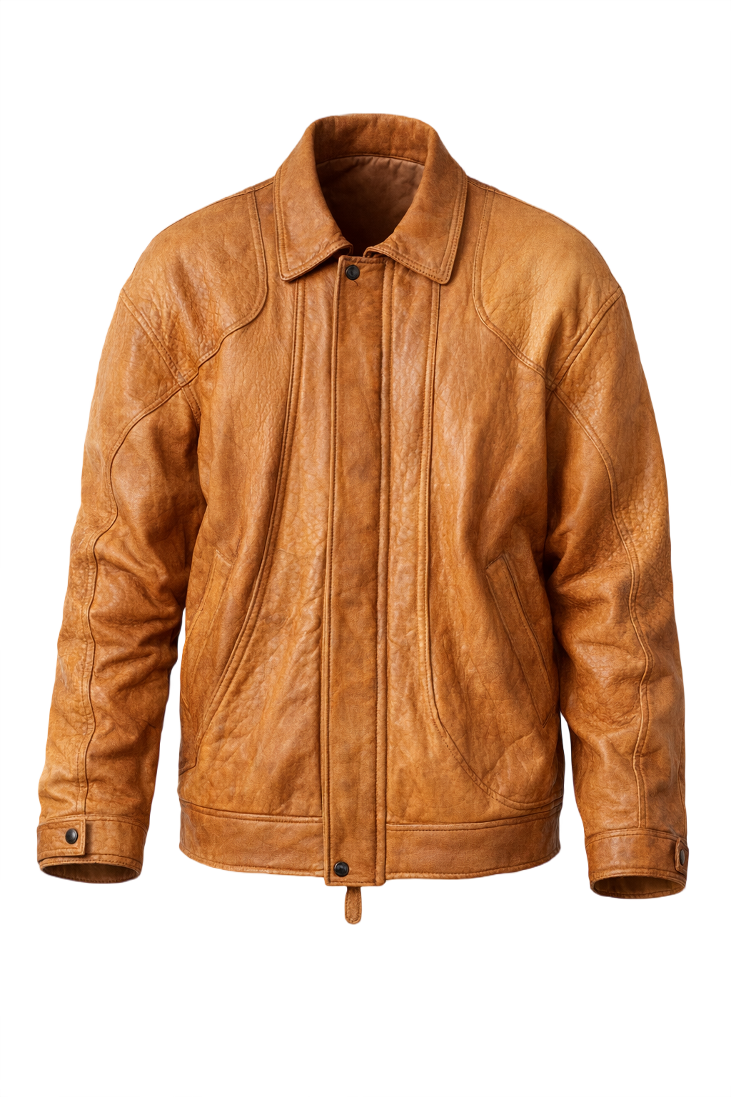 1970s Tan Leather Jacket - Front View