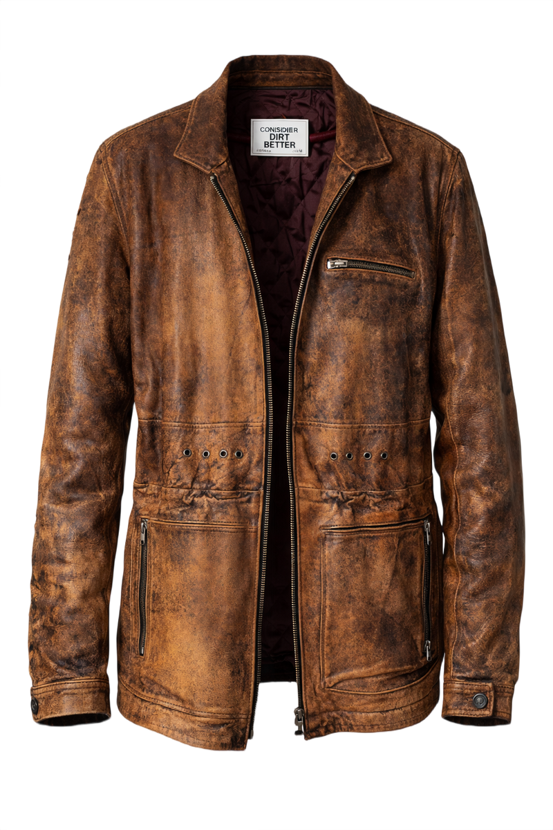 1990s Brown Distressed Leather Jacket - Front View