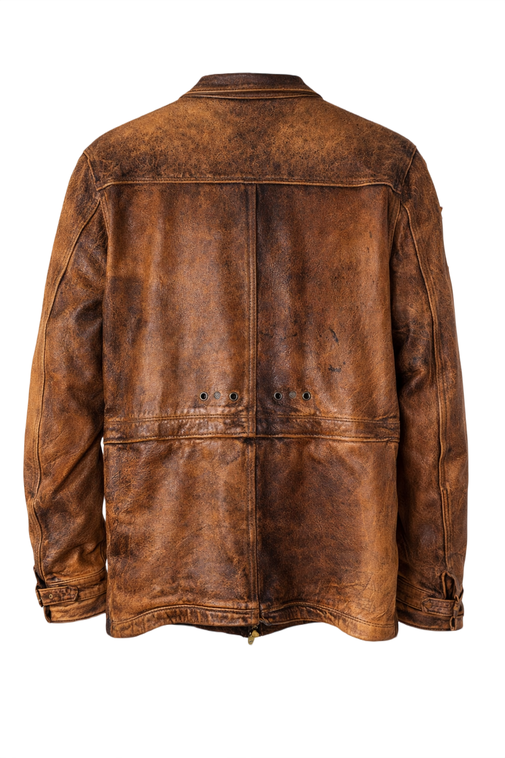 1990s Brown Distressed Leather Jacket - Back View