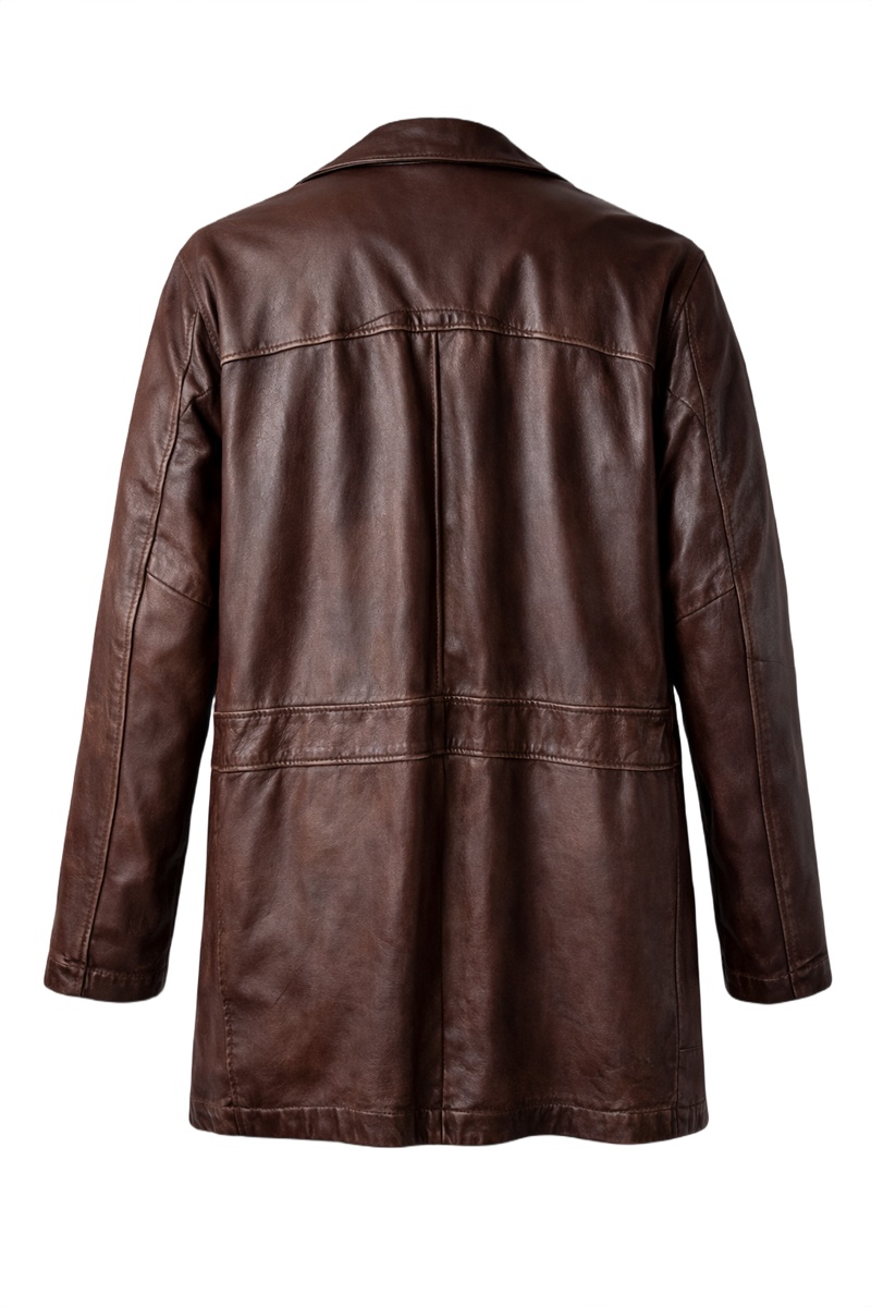 1980s Brown Leather Coat - Back View