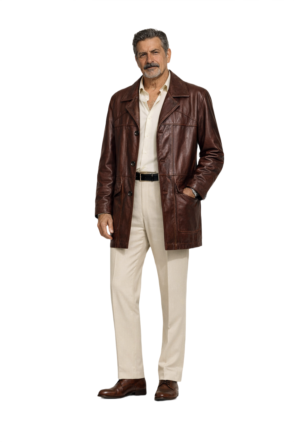 1980s Brown Leather Coat - Model