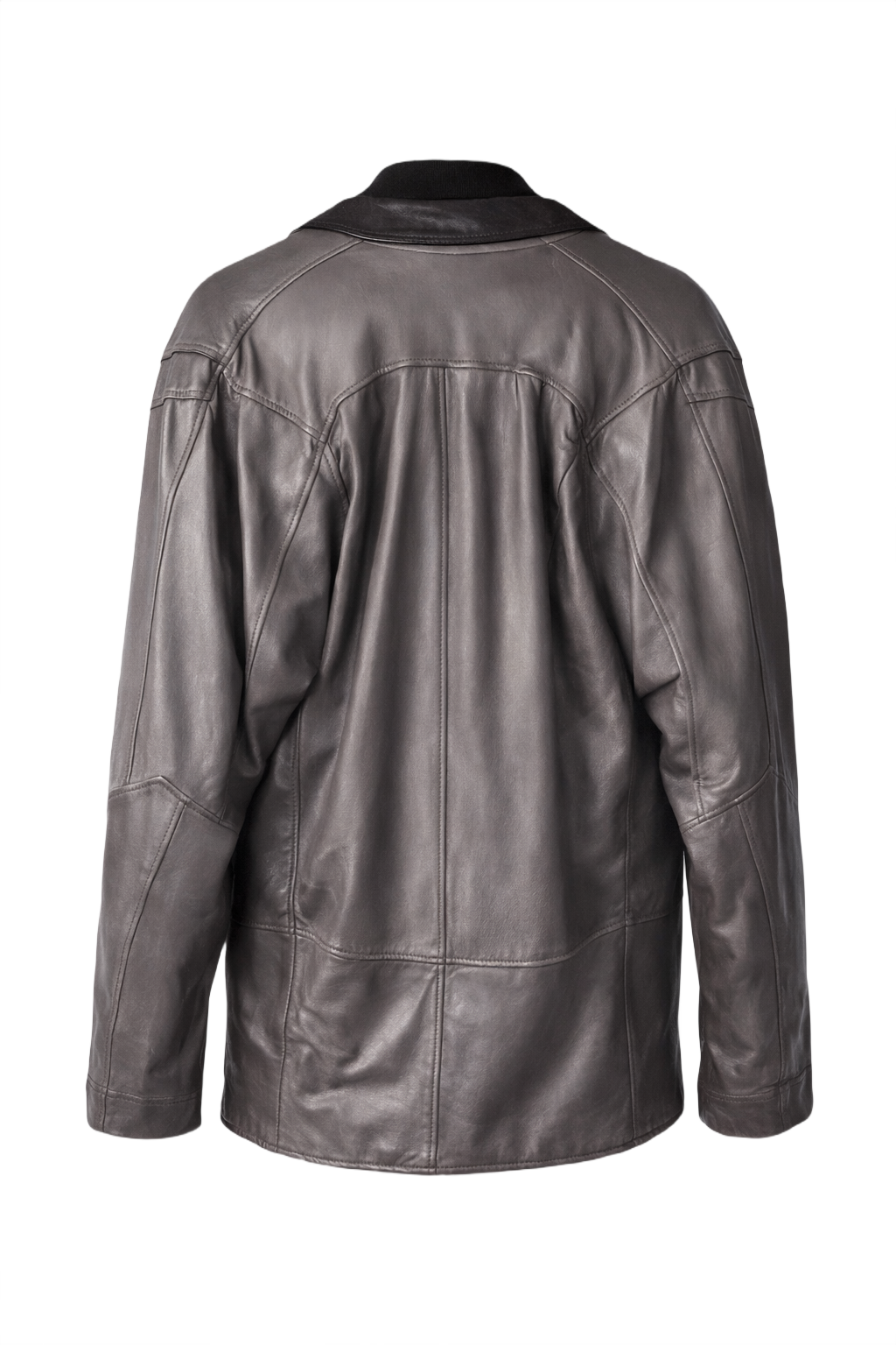 1980s Dark Grey Leather Jacket - Back View