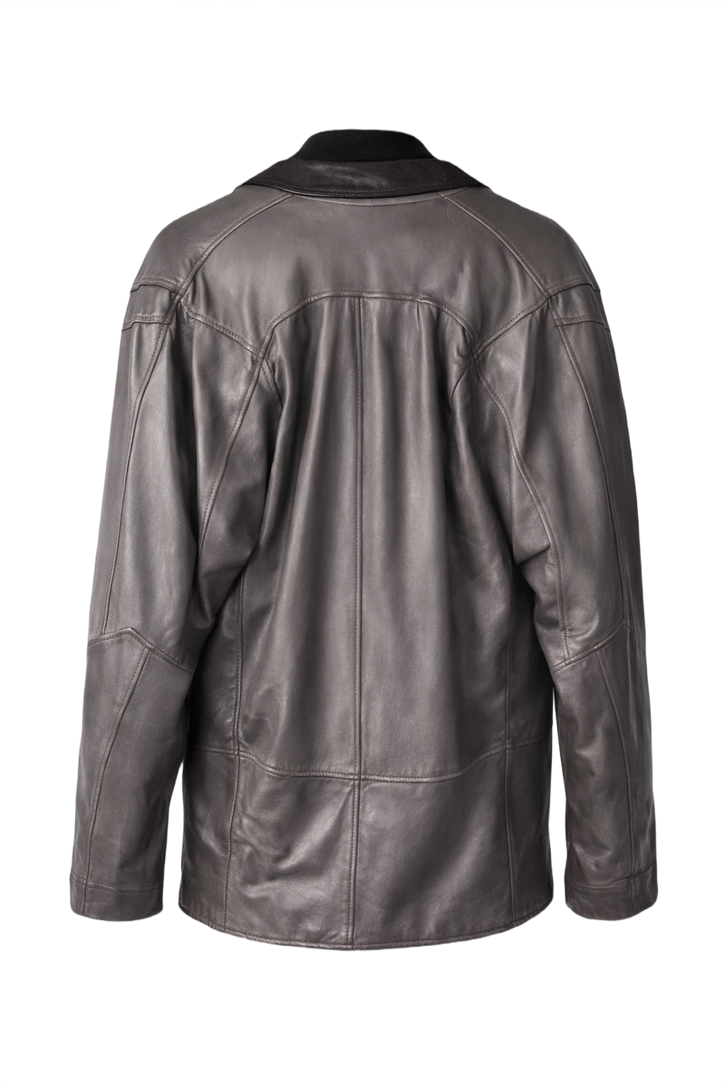 1980s Dark Grey Leather Jacket - Back View