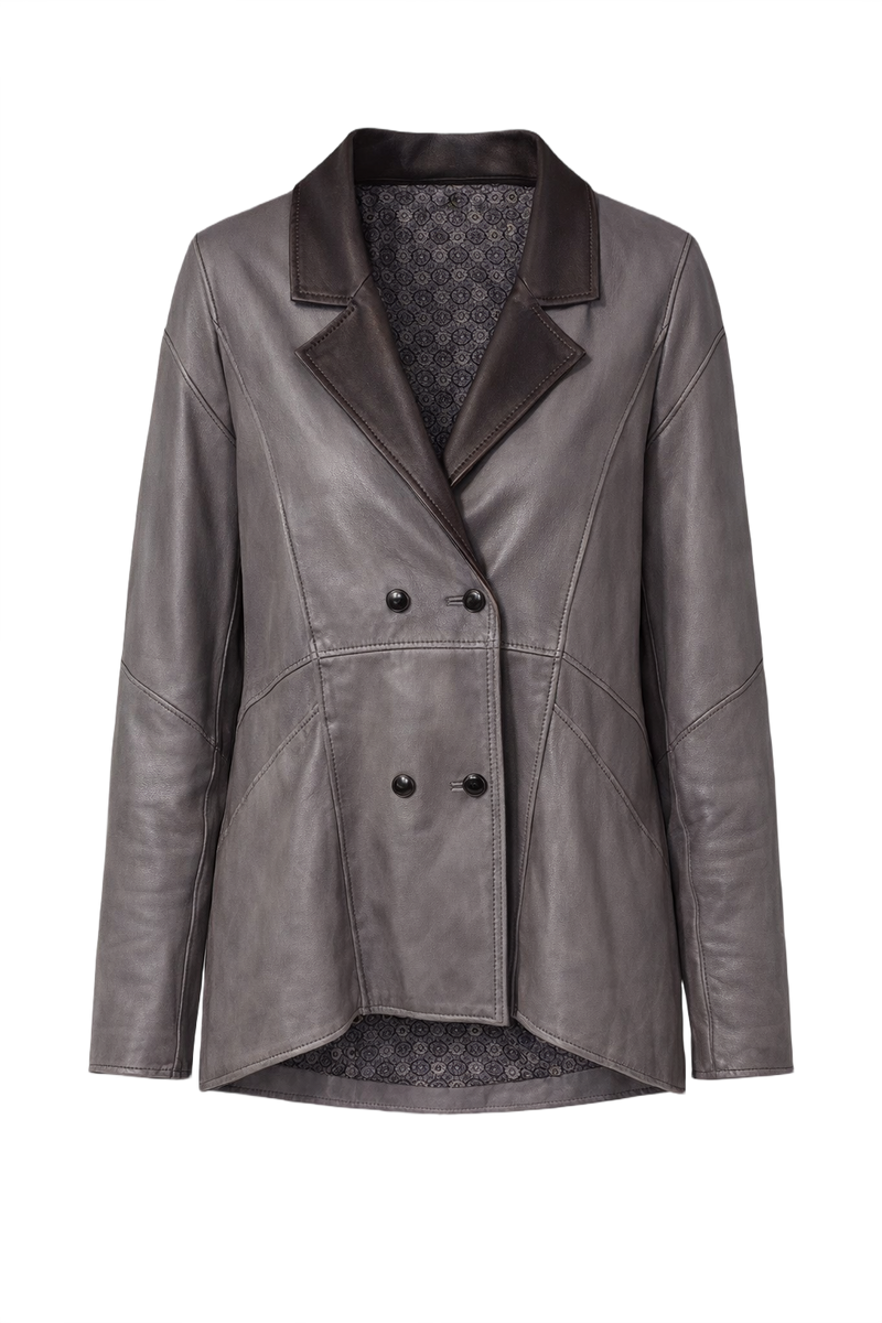 1980s Dark Grey Leather Jacket - Front View