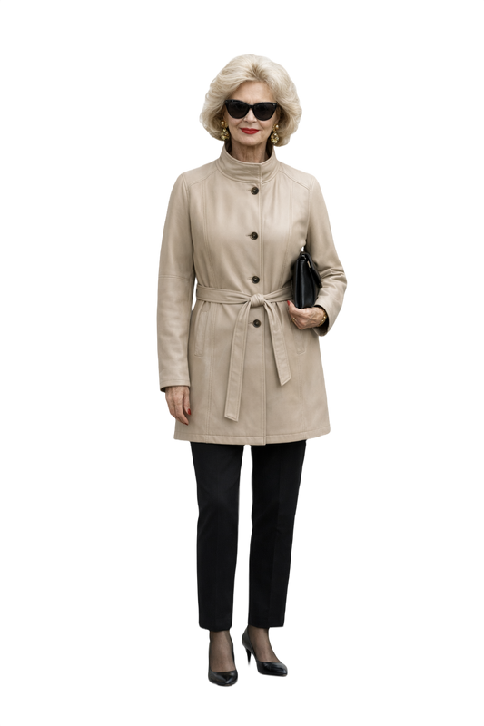 1980s Beige Leather Coat - Model