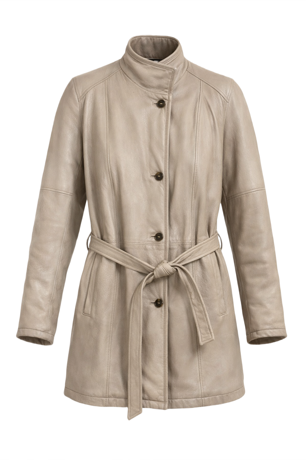 1980s Beige Leather Coat - Front View