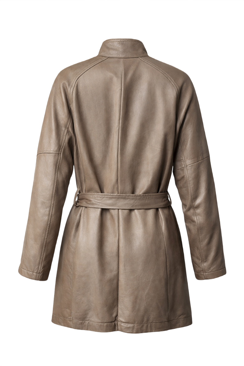 1980s Beige Leather Coat - Back View