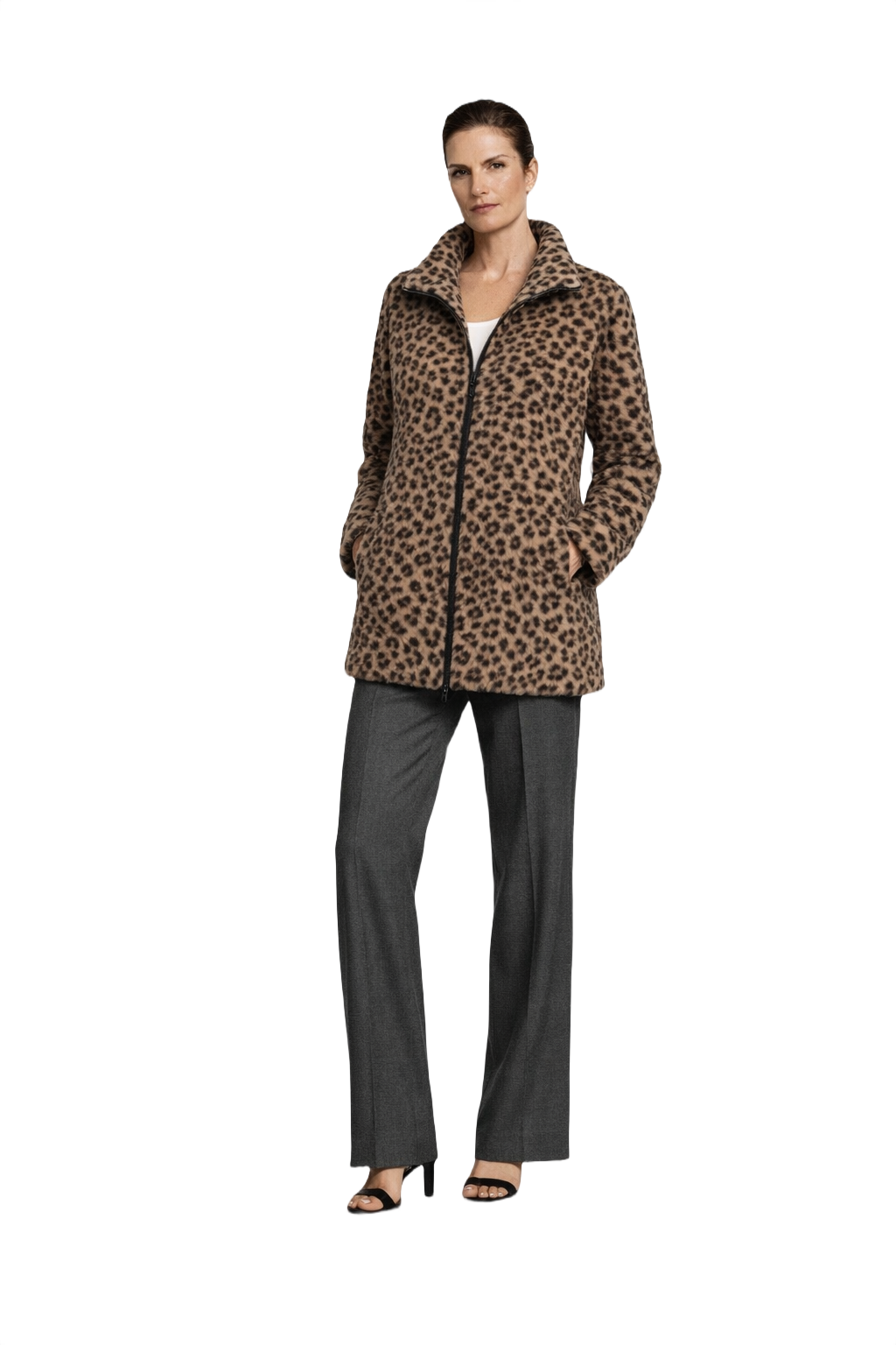 1990s Tan Faux Fur Jacket - Model