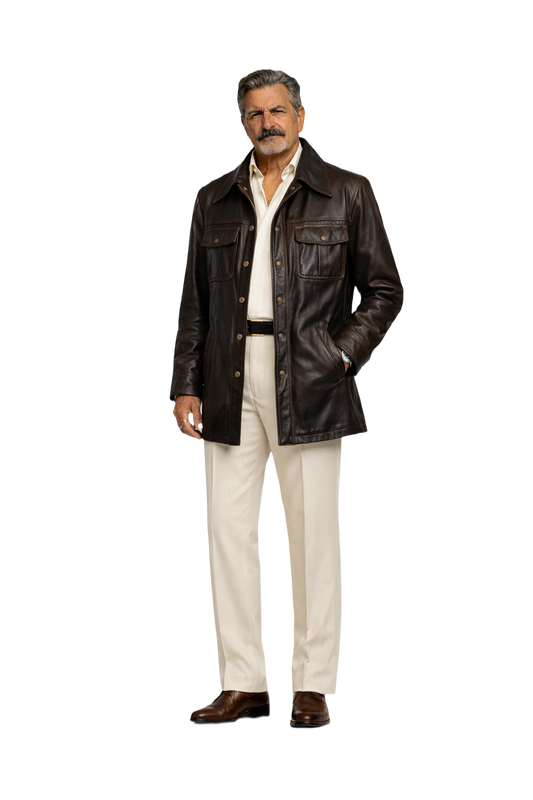 1980s Dark Brown Leather Jacket - Model