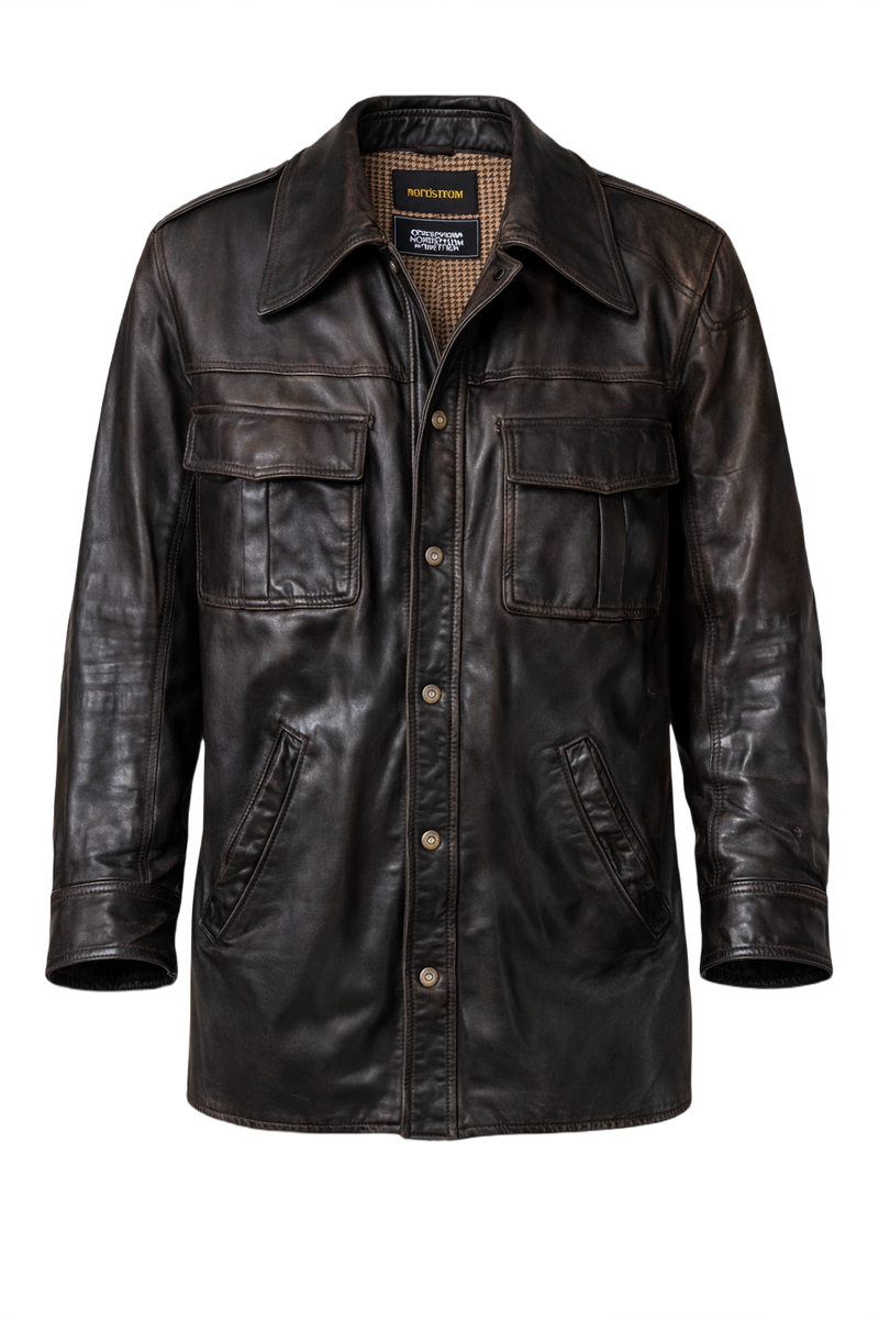 1980s Dark Brown Leather Jacket - Front View