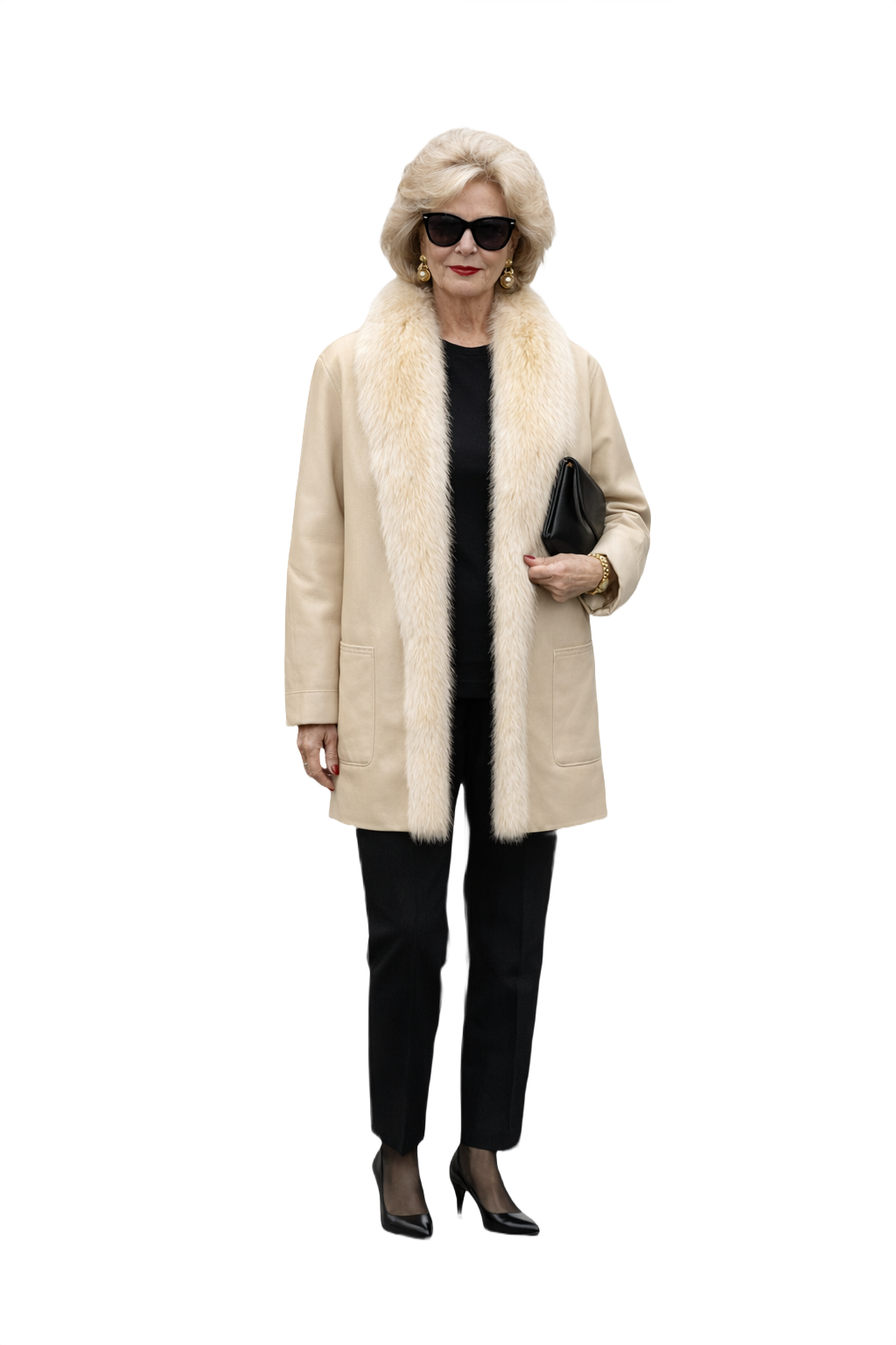 1980s Beige Leather Coat - Model