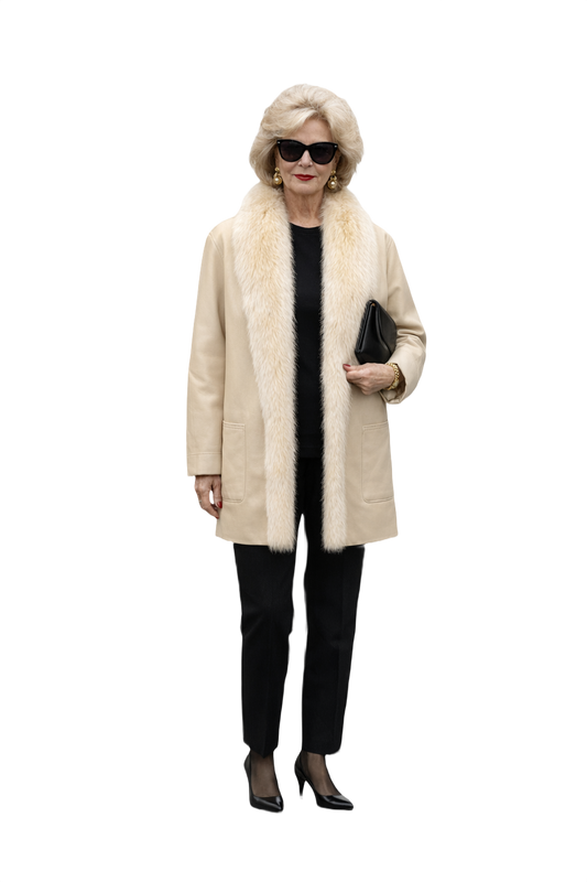 1980s Beige Leather Coat - Model