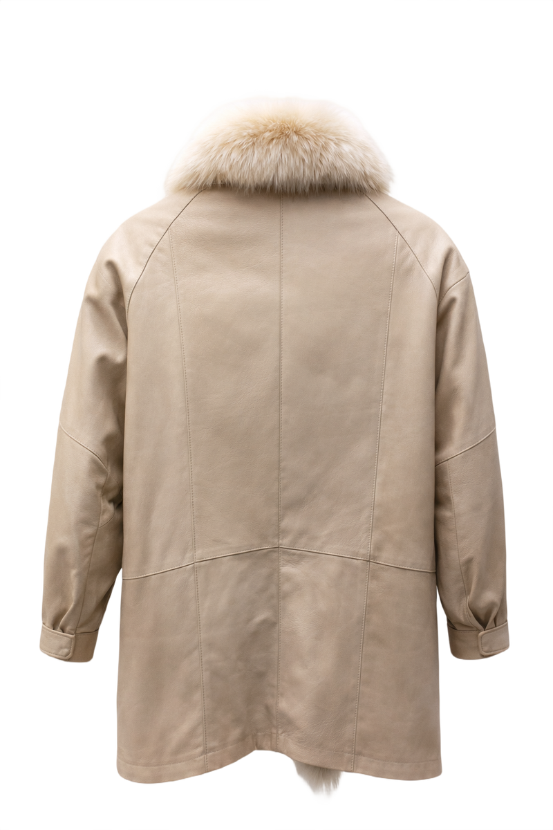 1980s Beige Leather Coat - Back View