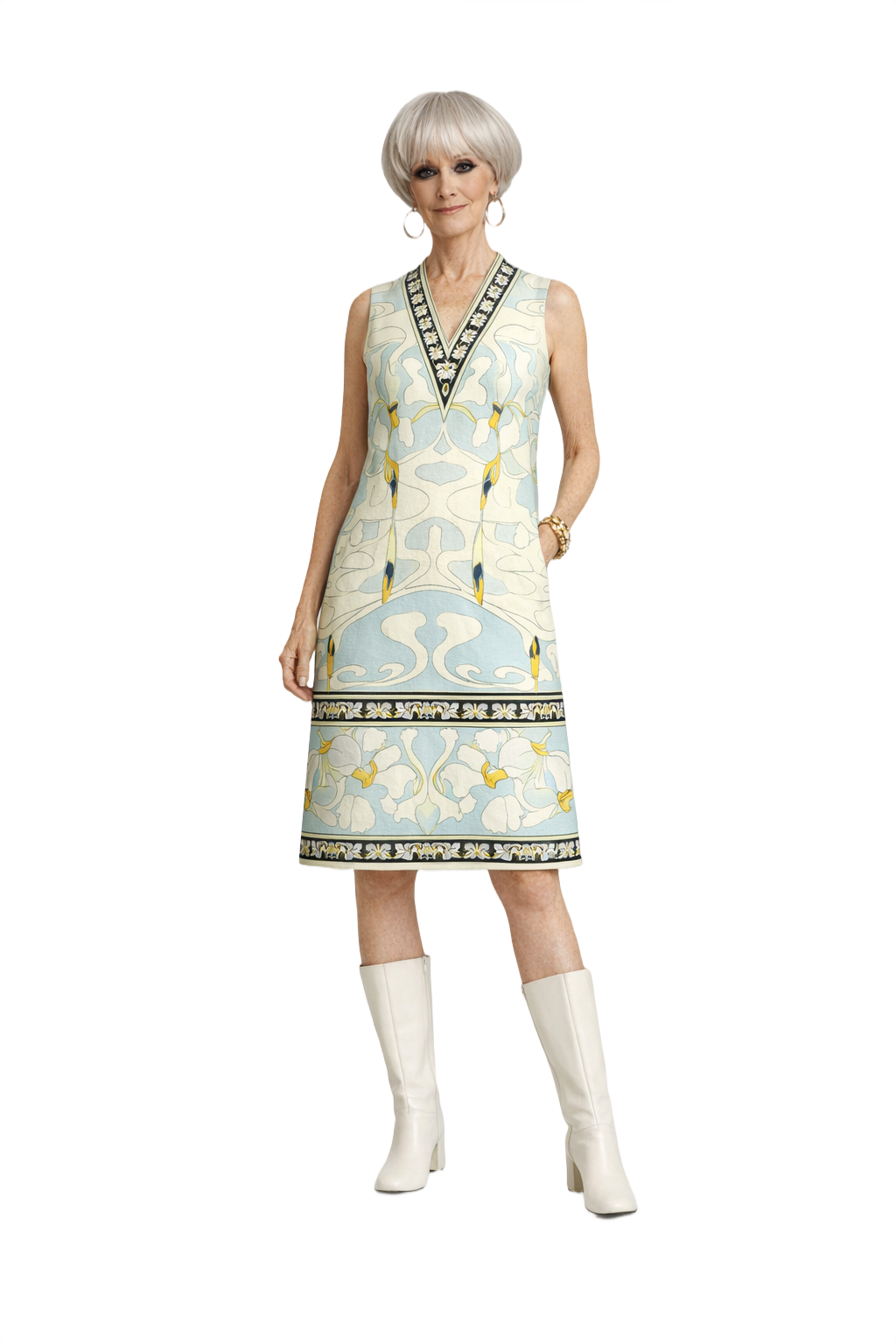1960s Blue Cotton Shift Dress - Model
