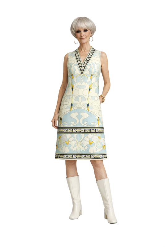 1960s Blue Cotton Shift Dress - Model