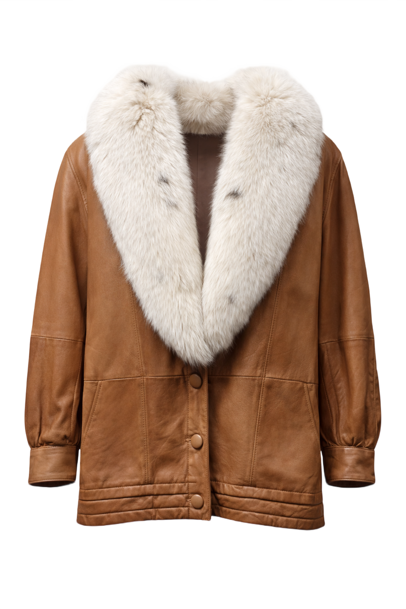 1980s Tan Leather Jacket - Front View