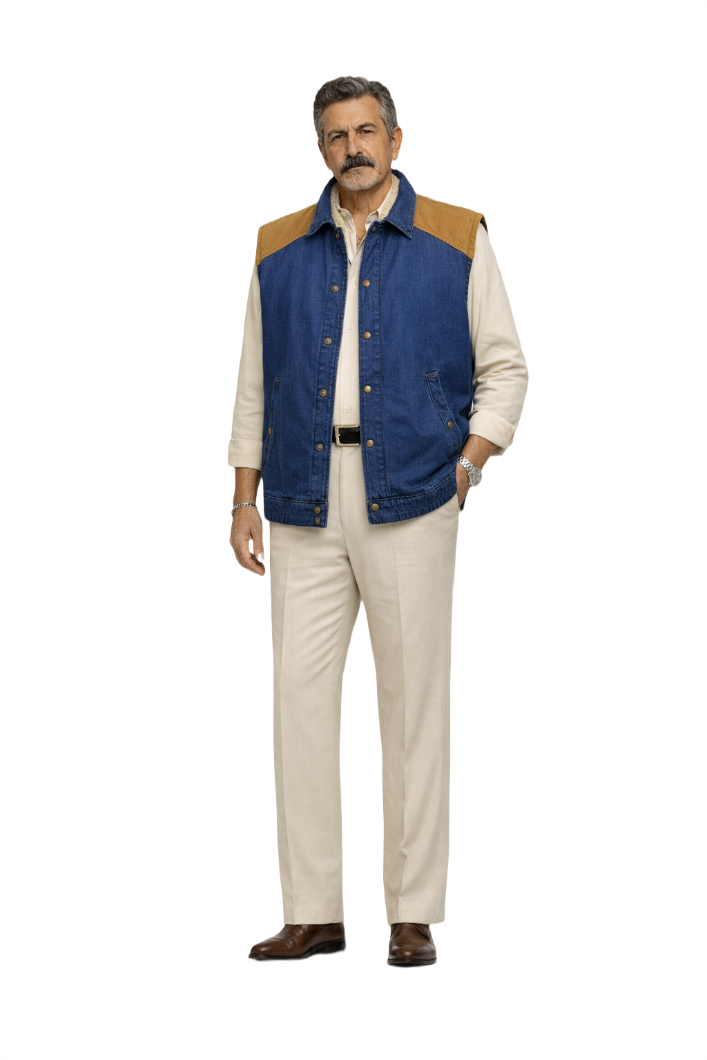 1980s Blue Denim Sherpa Vest - Model