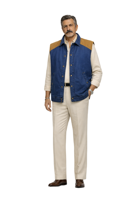 1980s Blue Denim Sherpa Vest - Model