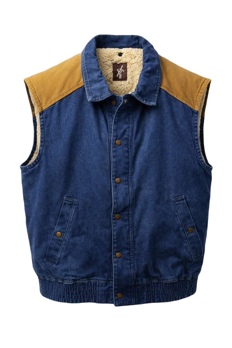 1980s Blue Denim Sherpa Vest - Front View