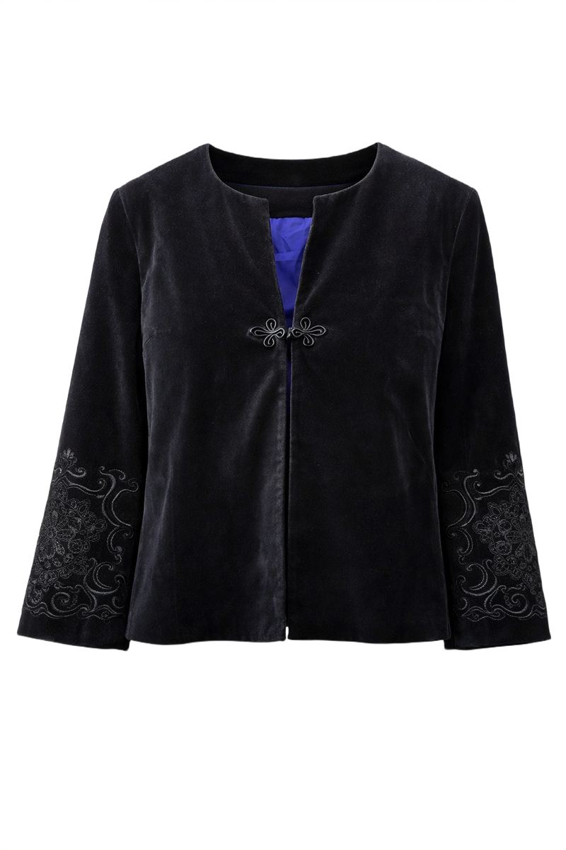 1990s Black Velvet Jacket - Front View