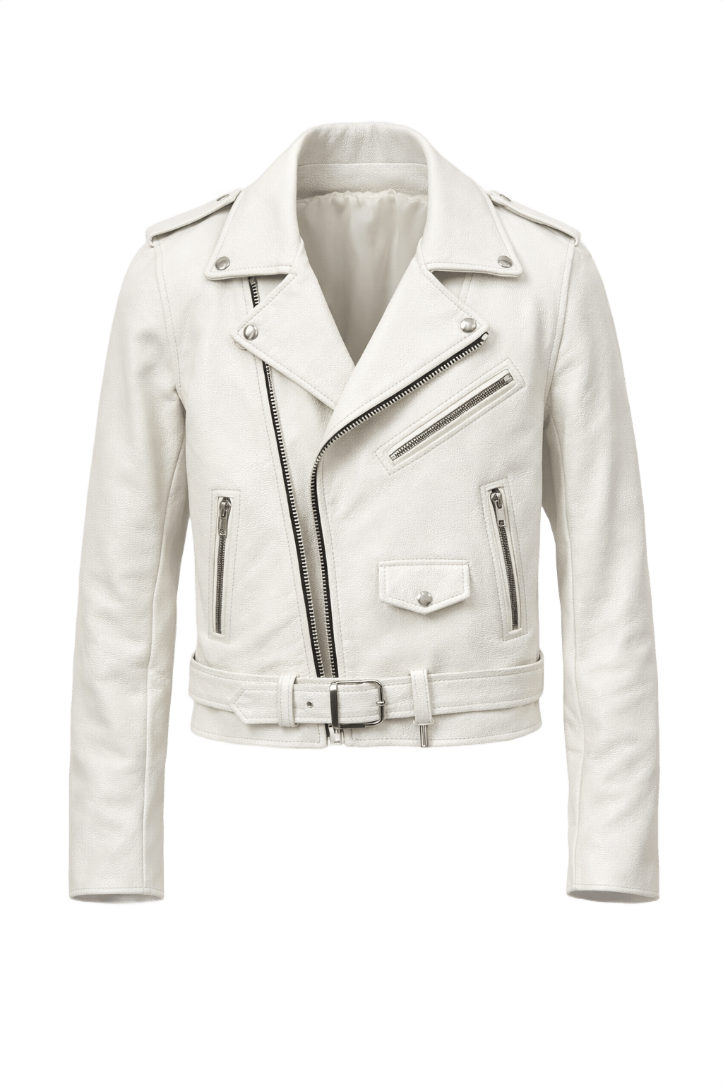 1980s White Leather Jacket - Front View