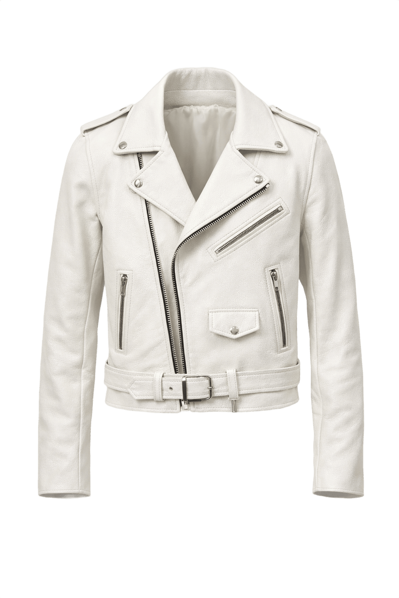 1980s White Leather Jacket - Front View