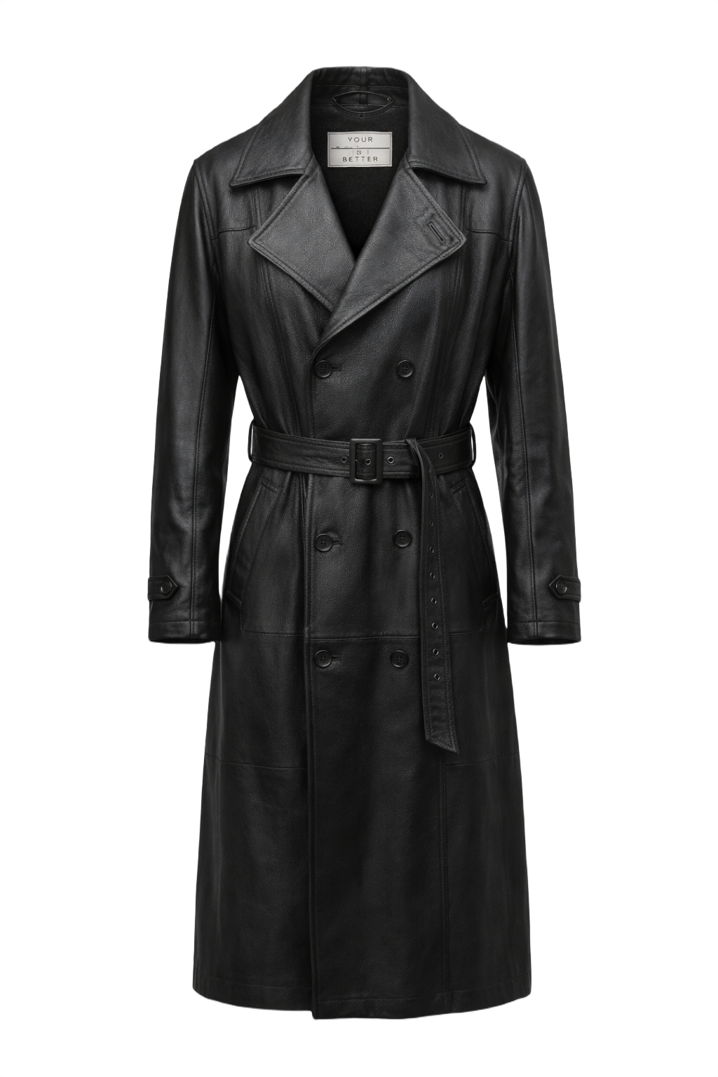 1990s Black Leather Coat - Front View