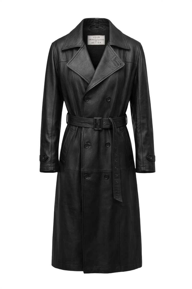 1990s Black Leather Coat - Front View