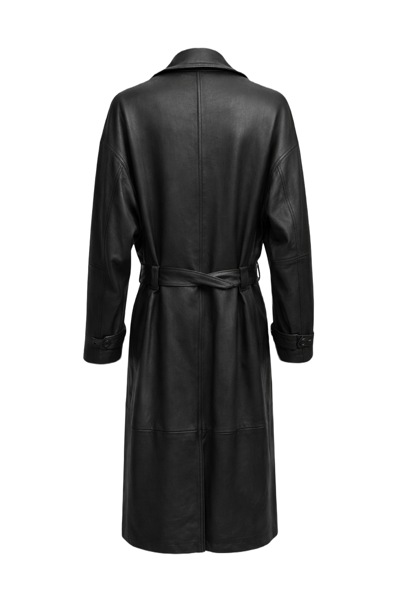 1990s Black Leather Coat - Back View