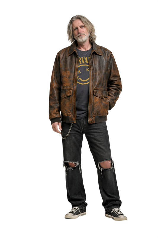 90s Brown Leather Jacket - Model