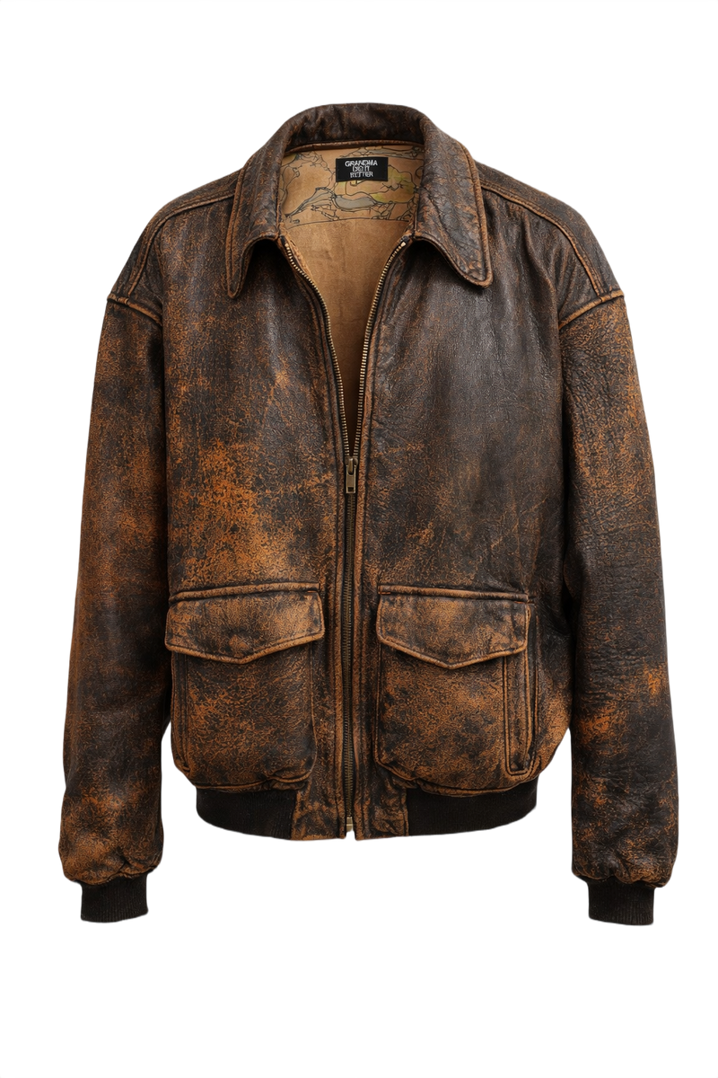 90s Brown Leather Jacket - Front View