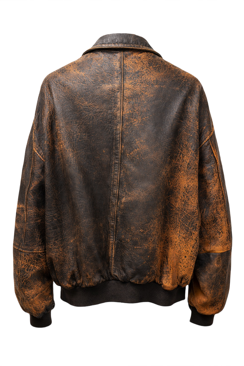 90s Brown Leather Jacket - Back View