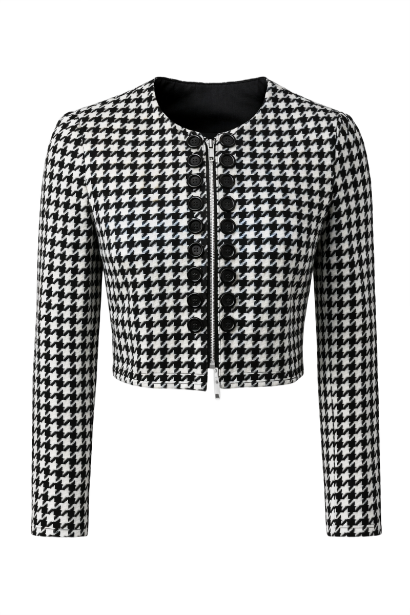 1990s Black and White Wool Jacket - Front View