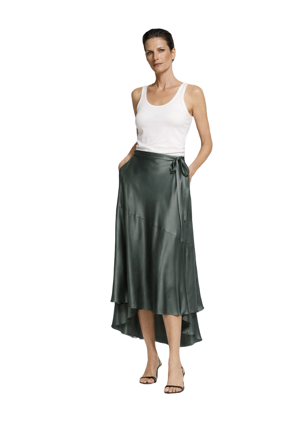 1990s Dark Green Satin Skirt - Model