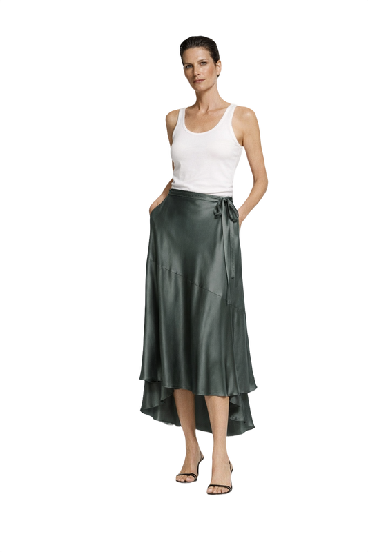 1990s Dark Green Satin Skirt - Model